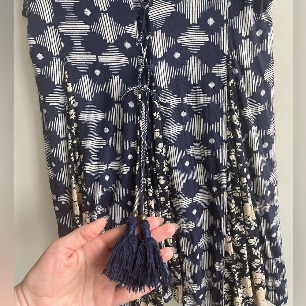 Anthropologie Maeve Indiga Swing Dress Mixed Print Floral Geometric Corset Back - Picture 8 of 12